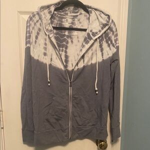 Gray and White Tie-Dye Zip-Up Hoodie